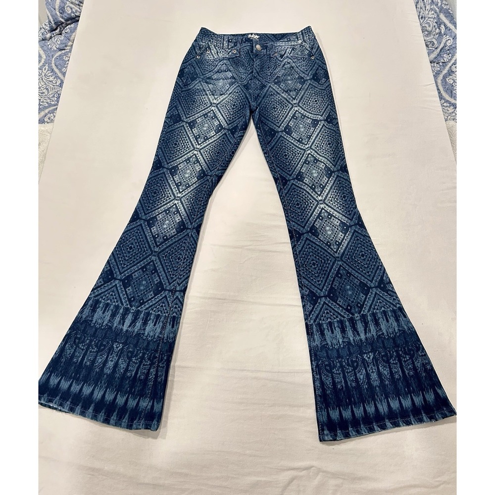 aeropostale Tokyo Darling Diamond Pattern Print Flare Jeans Sz 6 Mid Rise